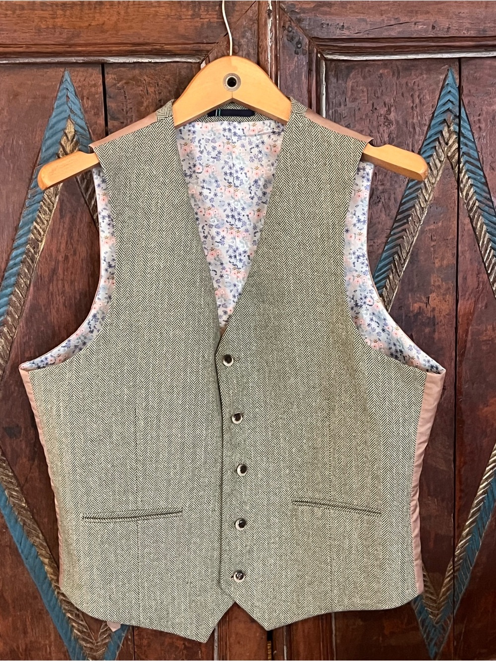 Harry Brown herringbone vest in green 44R